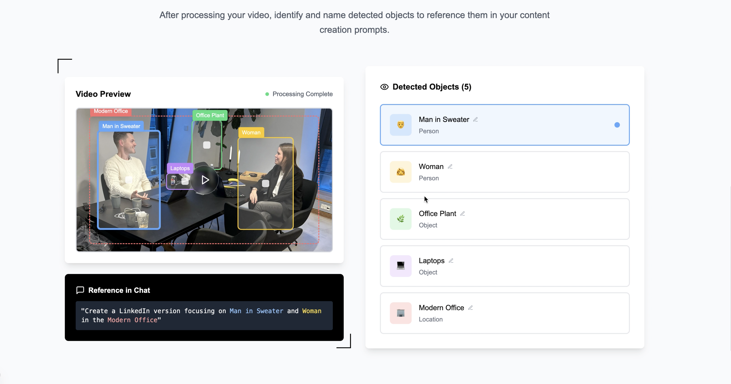 VidSnap chat interface for custom video generation prompts